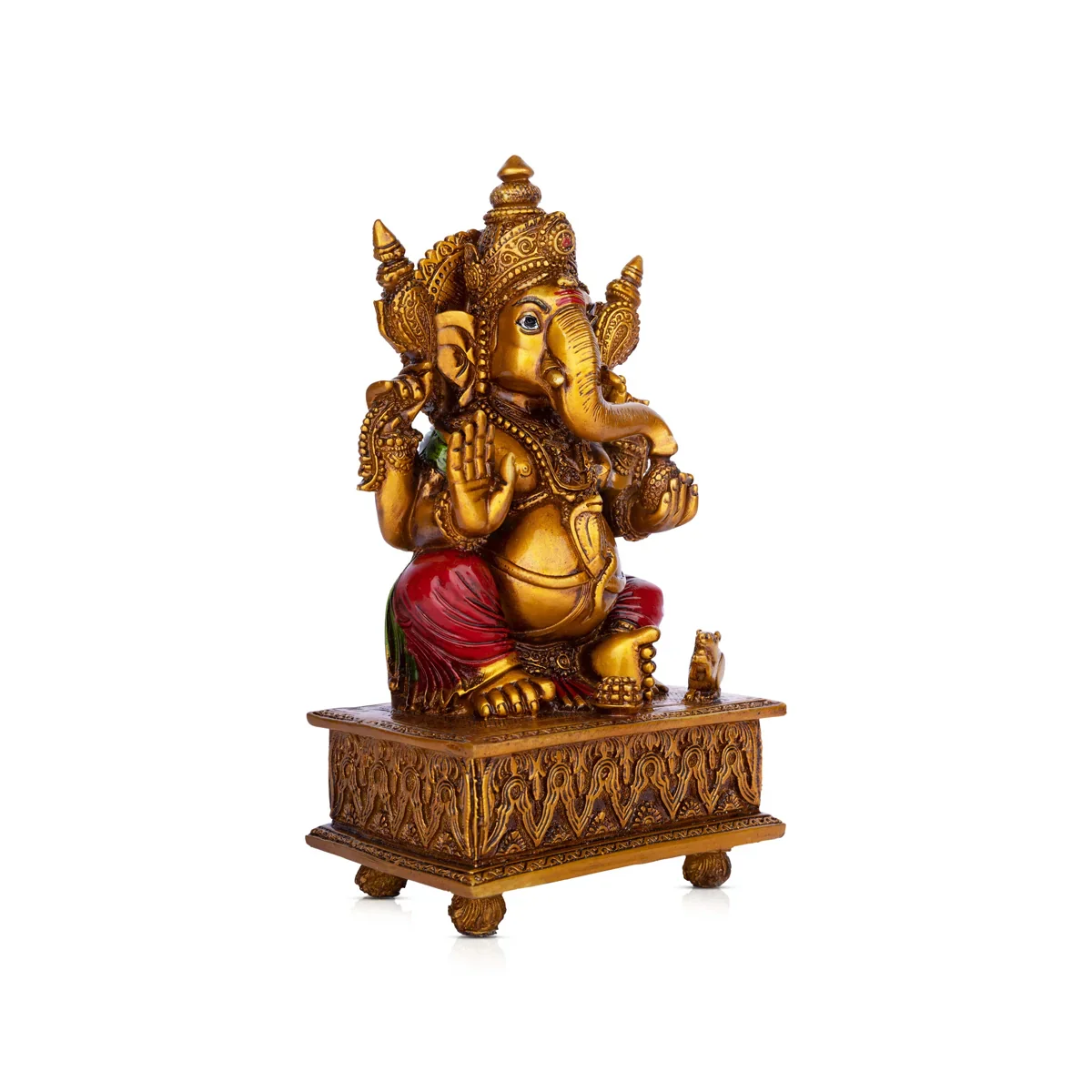 Ganesh Murti - 10.5 x 5.5 Inches | Vinayagar Idol/ Ganpati Murti Sitting On Simhasan/ Resin Statue for Pooja - Image 2
