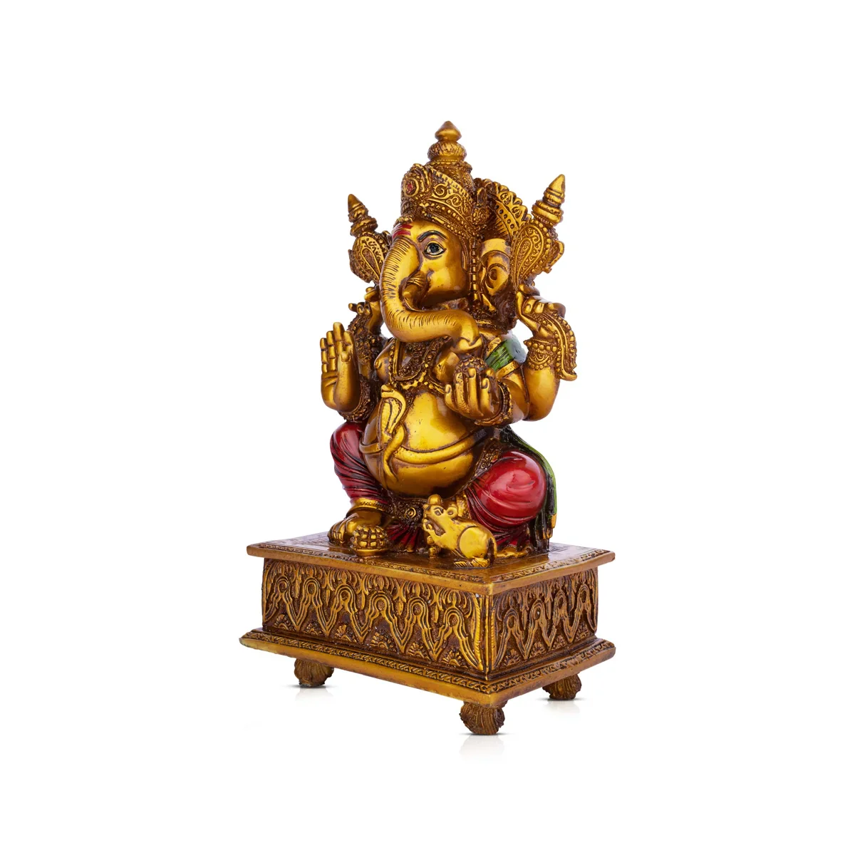 Ganesh Murti - 10.5 x 5.5 Inches | Vinayagar Idol/ Ganpati Murti Sitting On Simhasan/ Resin Statue for Pooja - Image 3