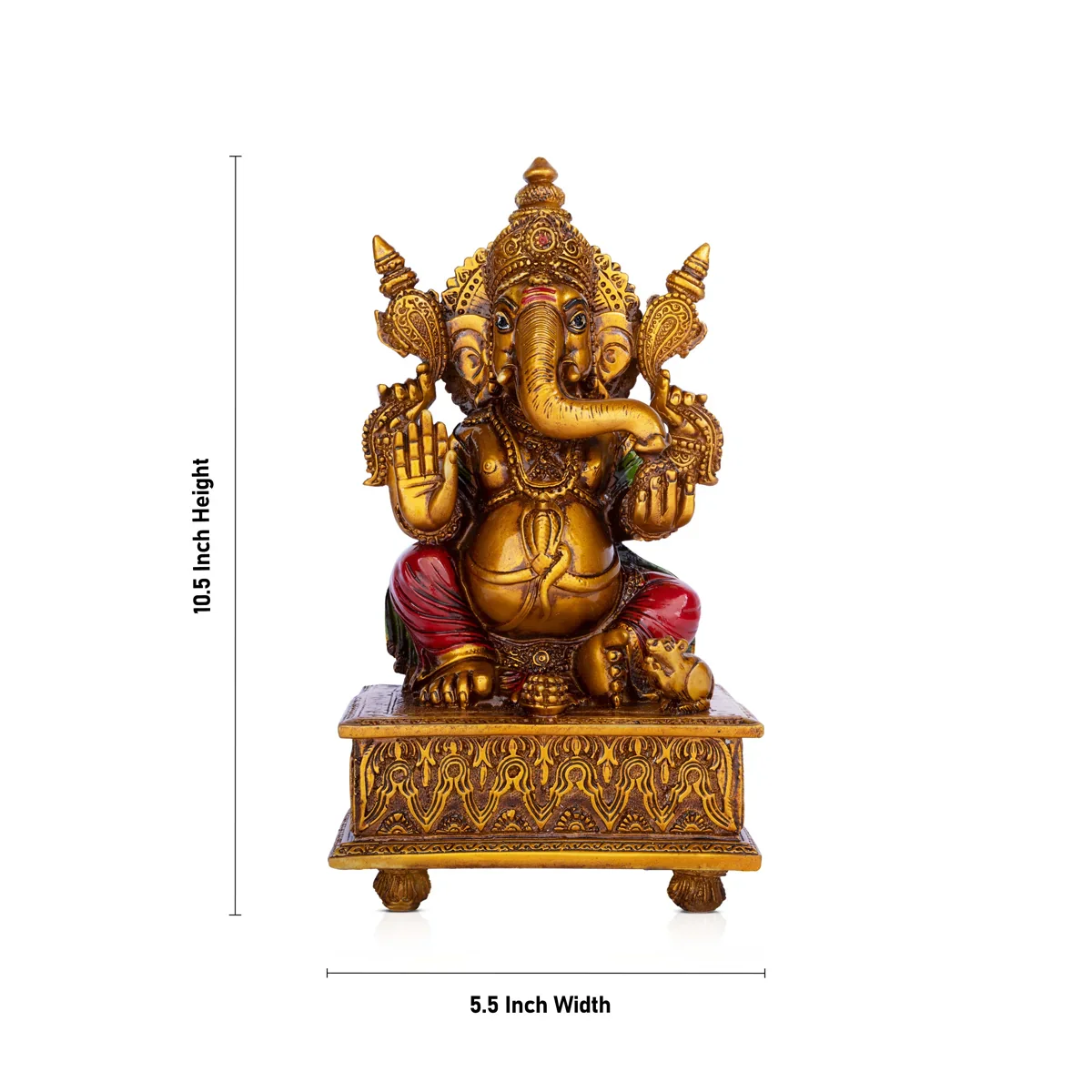 Ganesh Murti - 10.5 x 5.5 Inches | Vinayagar Idol/ Ganpati Murti Sitting On Simhasan/ Resin Statue for Pooja - Image 5