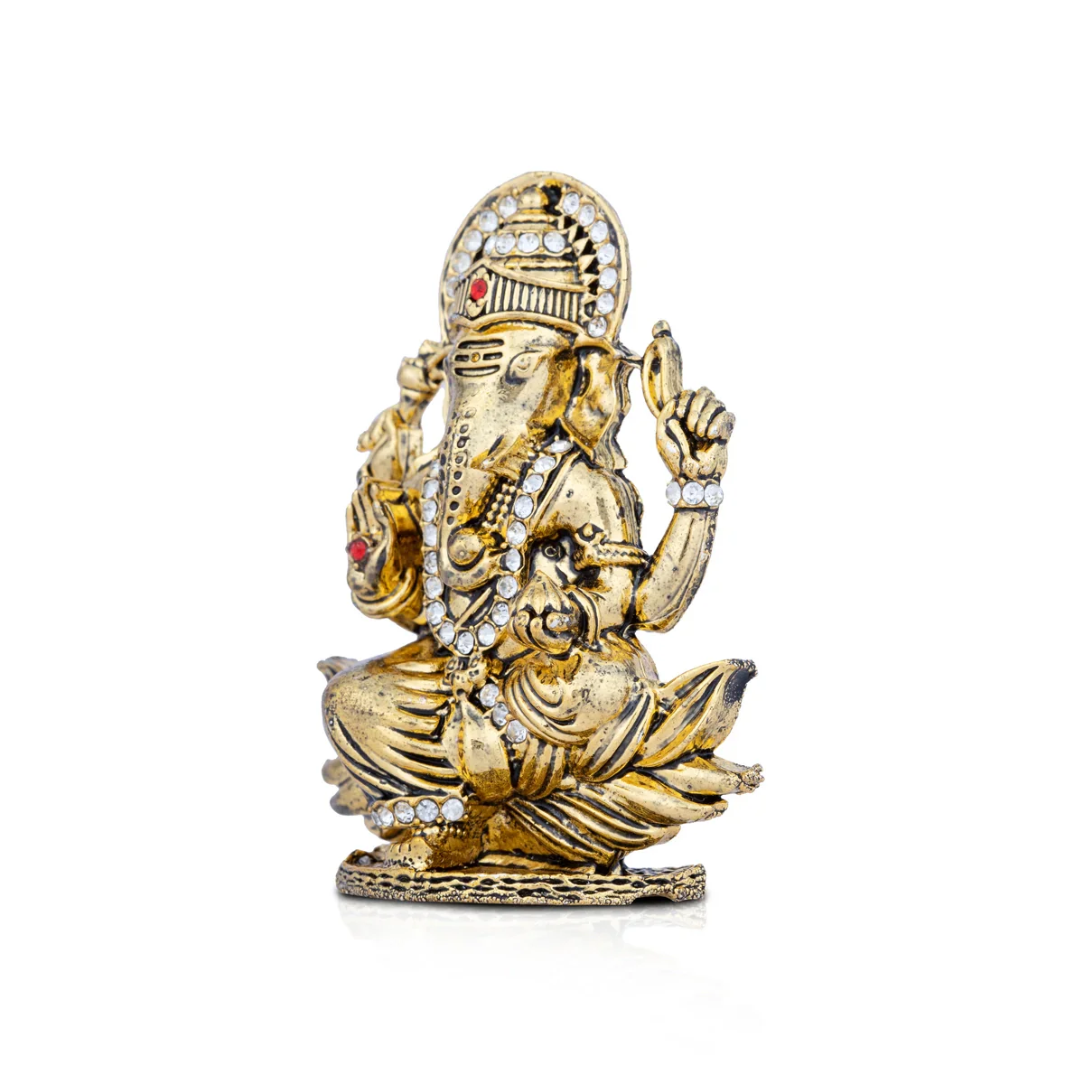 Ganesh Murti - 2.75 x 2 Inches | Stone Vinayaka Idol/ Gold Polish Ganpati Murti for Pooja - Image 3