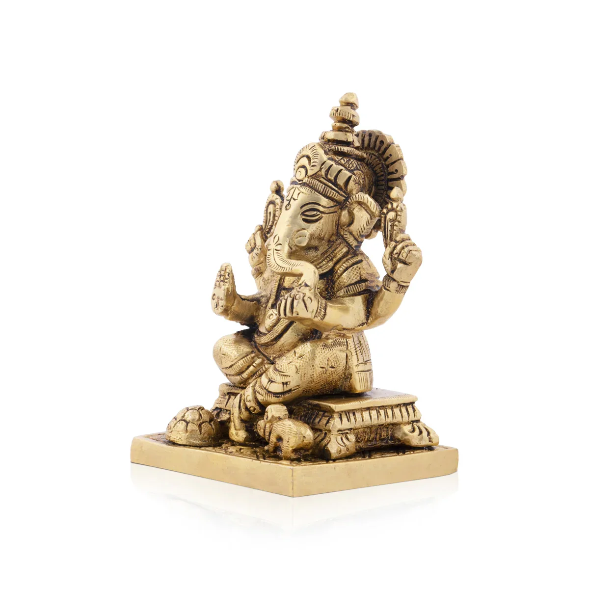 Ganesh Murti - 3.5 x 2.75Inches | Antique Brass Statue/ Ganpati Murti for Pooja/ 655 Gms Approx - Image 3