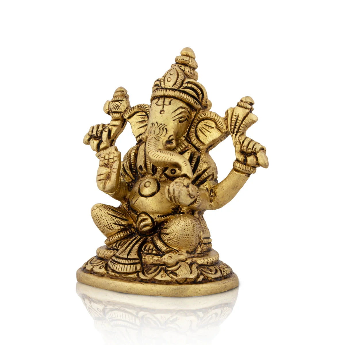 Ganesh Murti - 3 X 2.75 Inches | Sitting Ganpati Idol/ Vinayaka Statue/ Antique Brass Murti For Pooja - Image 2