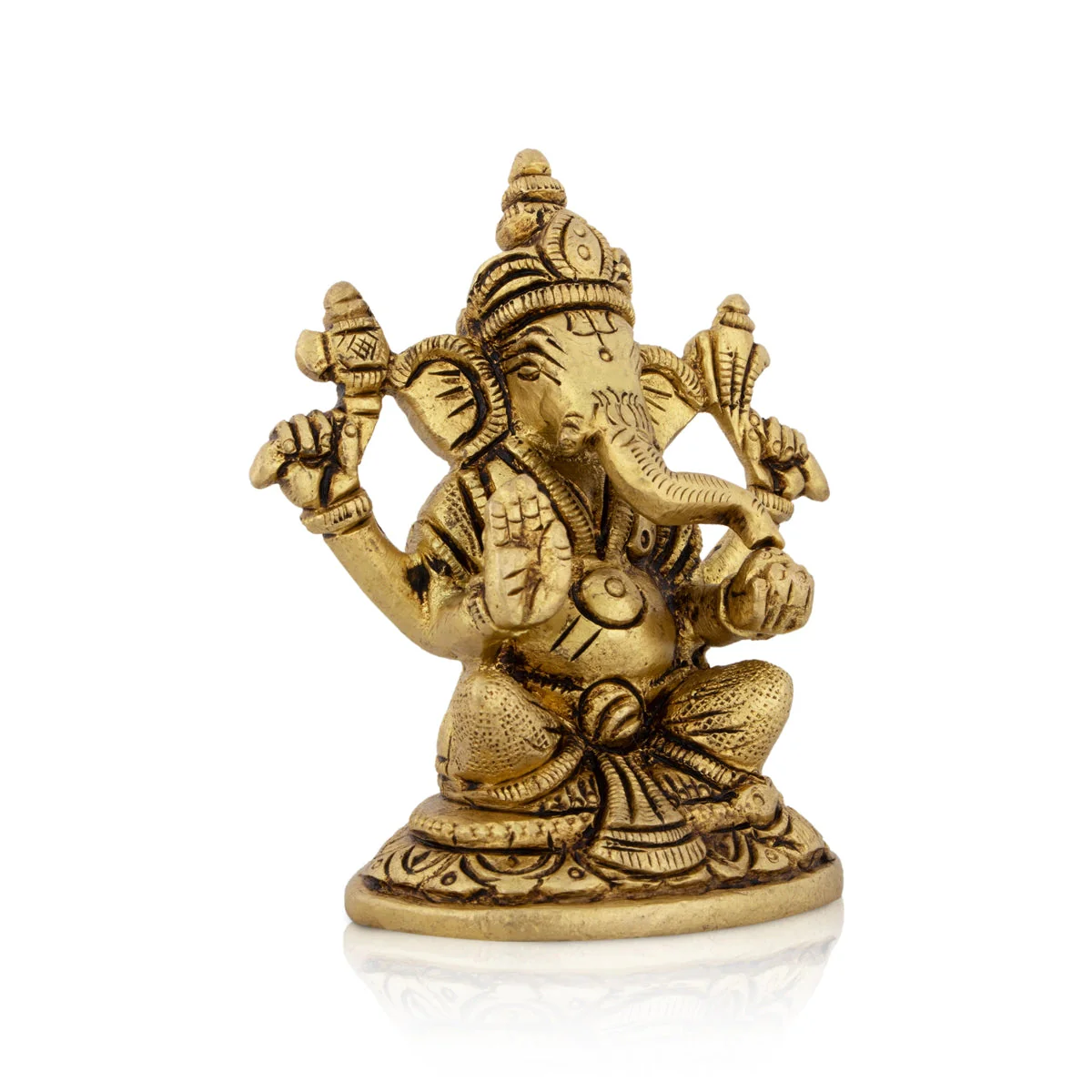 Ganesh Murti - 3 X 2.75 Inches | Sitting Ganpati Idol/ Vinayaka Statue/ Antique Brass Murti For Pooja - Image 3