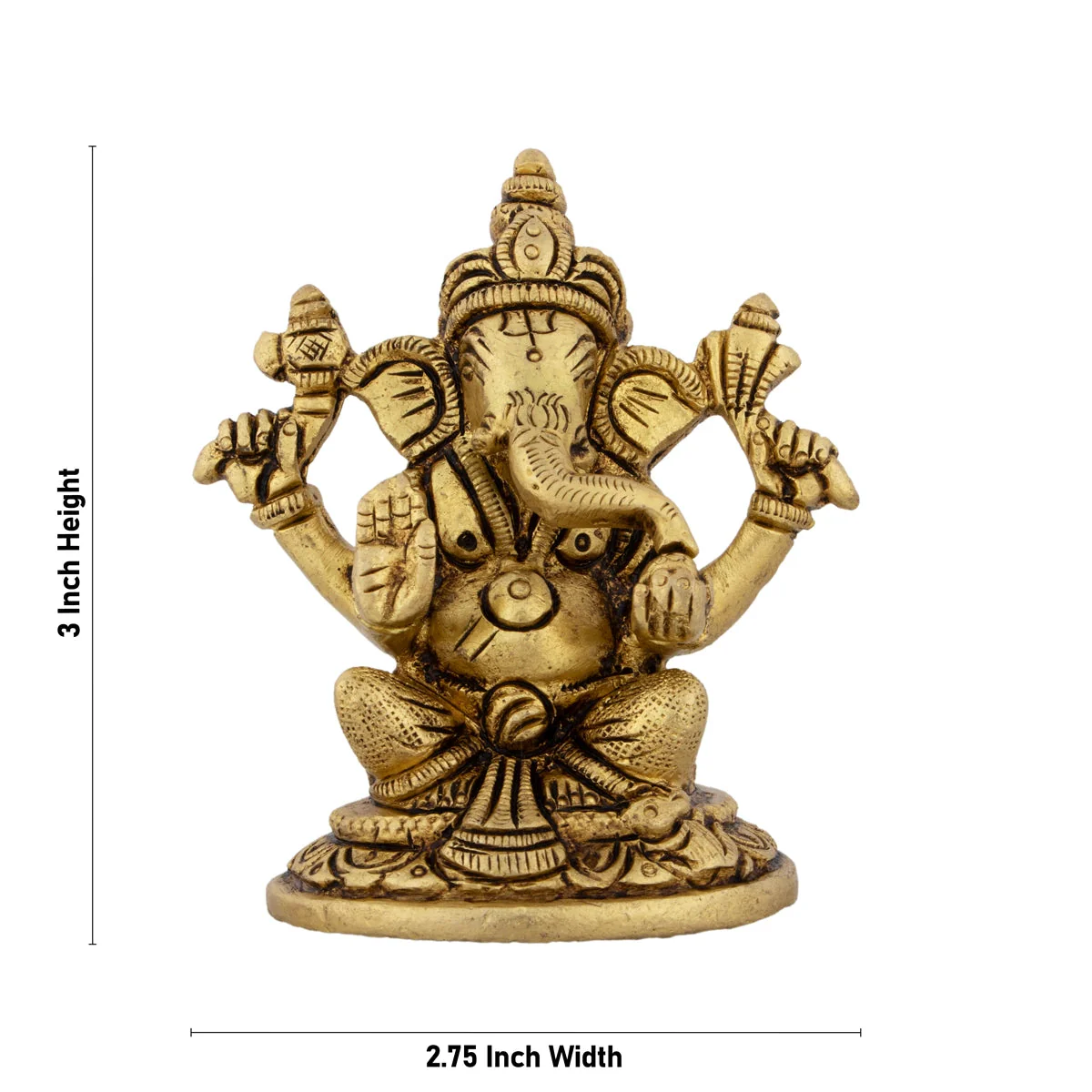 Ganesh Murti - 3 X 2.75 Inches | Sitting Ganpati Idol/ Vinayaka Statue/ Antique Brass Murti For Pooja - Image 4