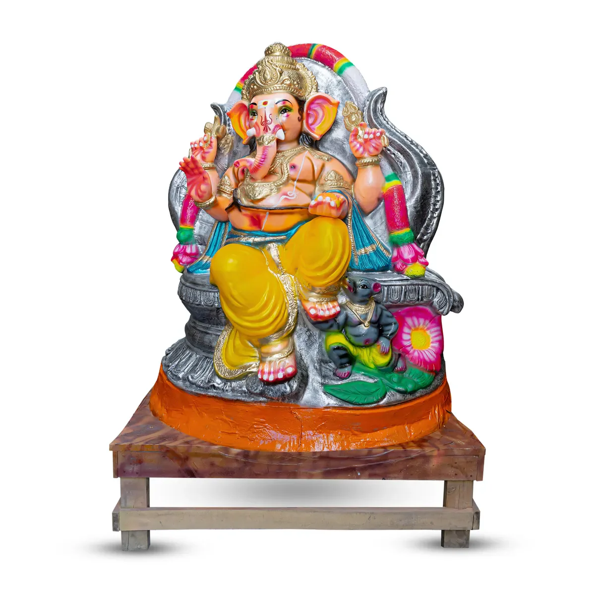 Ganesh Murti - 5.3 x 4.5 Feet | Clay Vinayaka Idol Sitting On Base/ Right Trunk Ganpati for Ganesh Chaturthi - Image 2