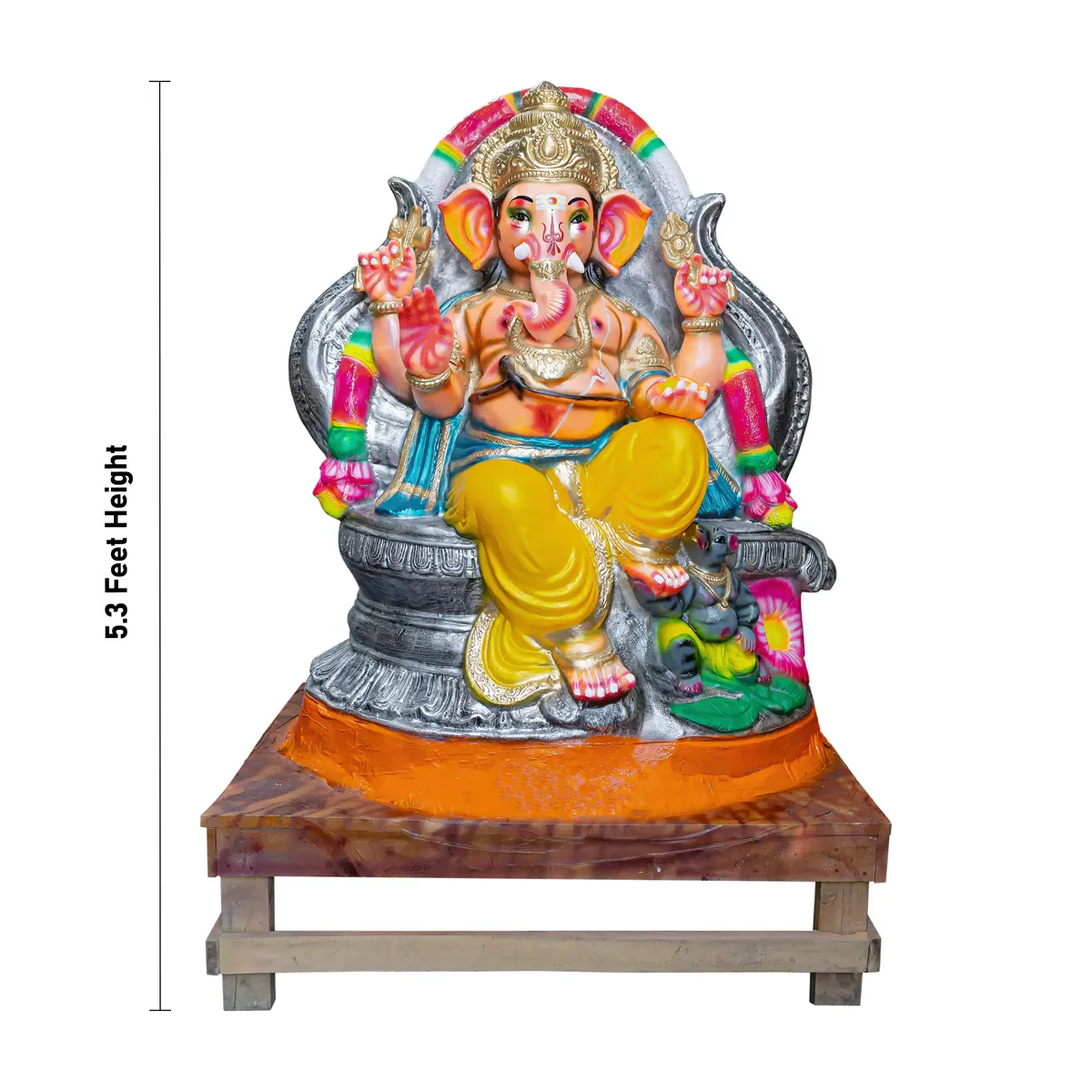 Ganesh Murti - 5.3 x 4.5 Feet | Clay Vinayaka Idol Sitting On Base/ Right Trunk Ganpati for Ganesh Chaturthi - Image 4