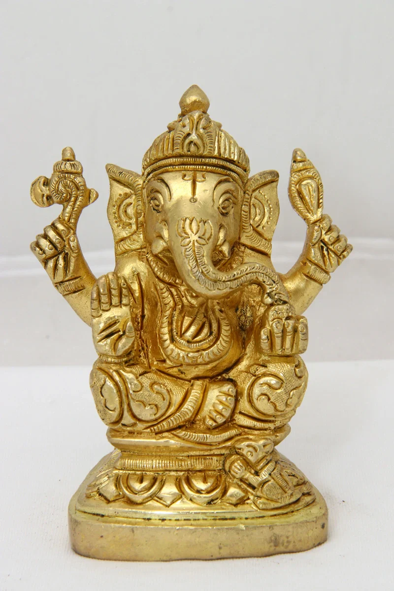 Ganesh Murti - 5 x 3 Inches | Antique Brass Statue/ Ganpati Murti/ Vinayaka Idol for Pooja/ 995 Gms Approx - Image 2