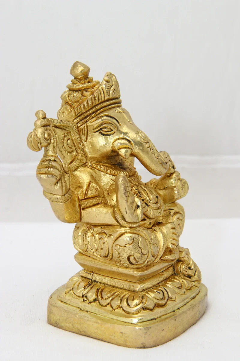 Ganesh Murti - 5 x 3 Inches | Antique Brass Statue/ Ganpati Murti/ Vinayaka Idol for Pooja/ 995 Gms Approx - Image 3