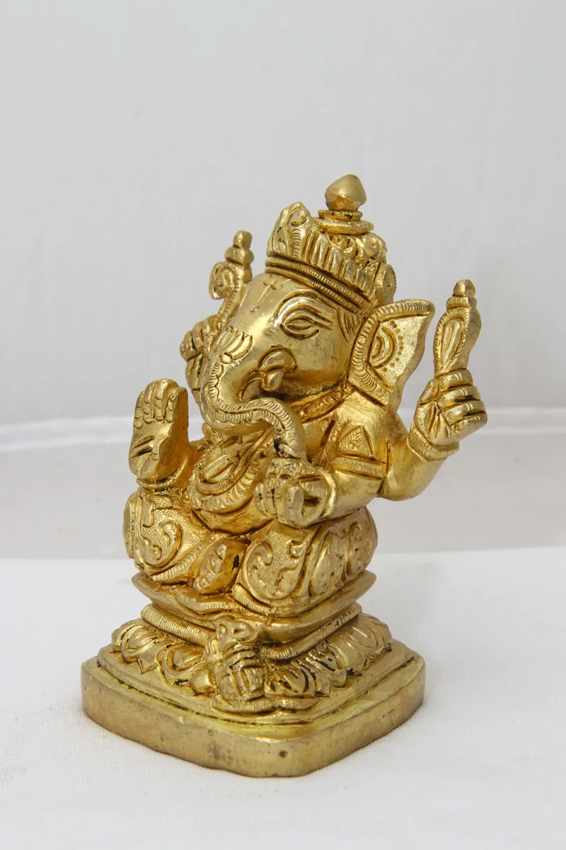 Ganesh Murti - 5 x 3 Inches | Antique Brass Statue/ Ganpati Murti/ Vinayaka Idol for Pooja/ 995 Gms Approx - Image 5