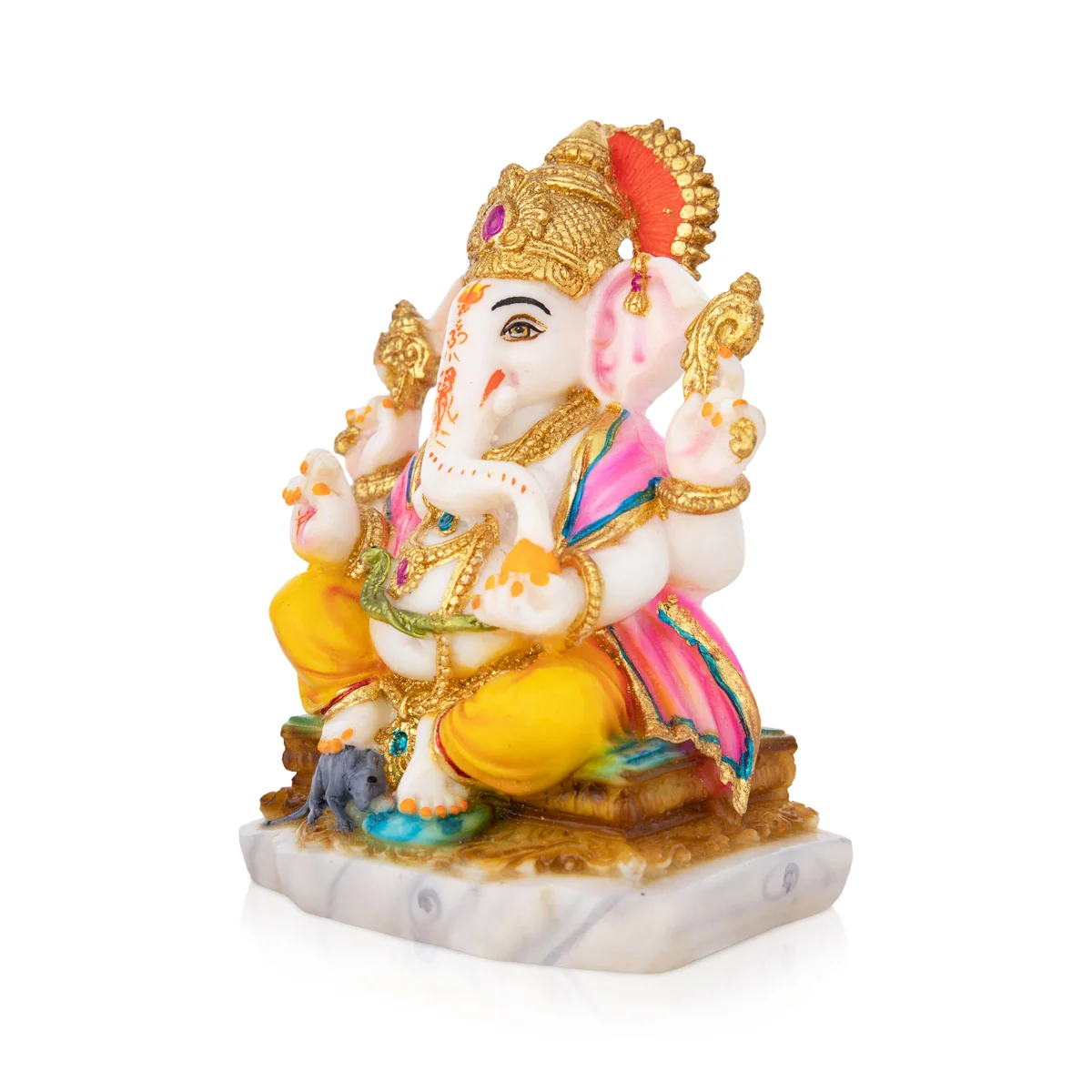 Ganesh Murti- 6.5 X 4.5 Inches | Sitting Ganpati Murti/ Marble Dust Murti/ Painted Vinayaka Statue For Worship - Image 2
