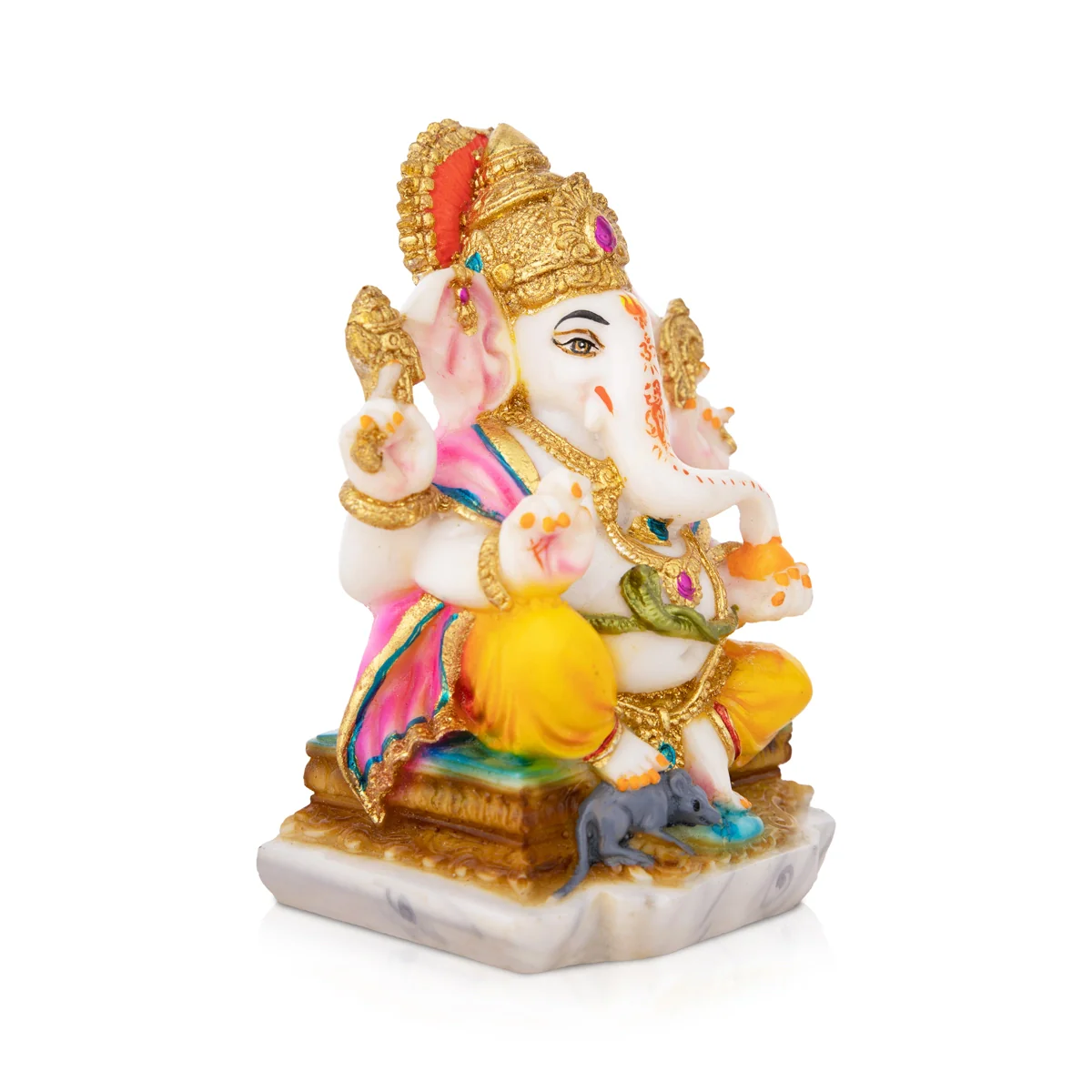Ganesh Murti- 6.5 X 4.5 Inches | Sitting Ganpati Murti/ Marble Dust Murti/ Painted Vinayaka Statue For Worship - Image 3