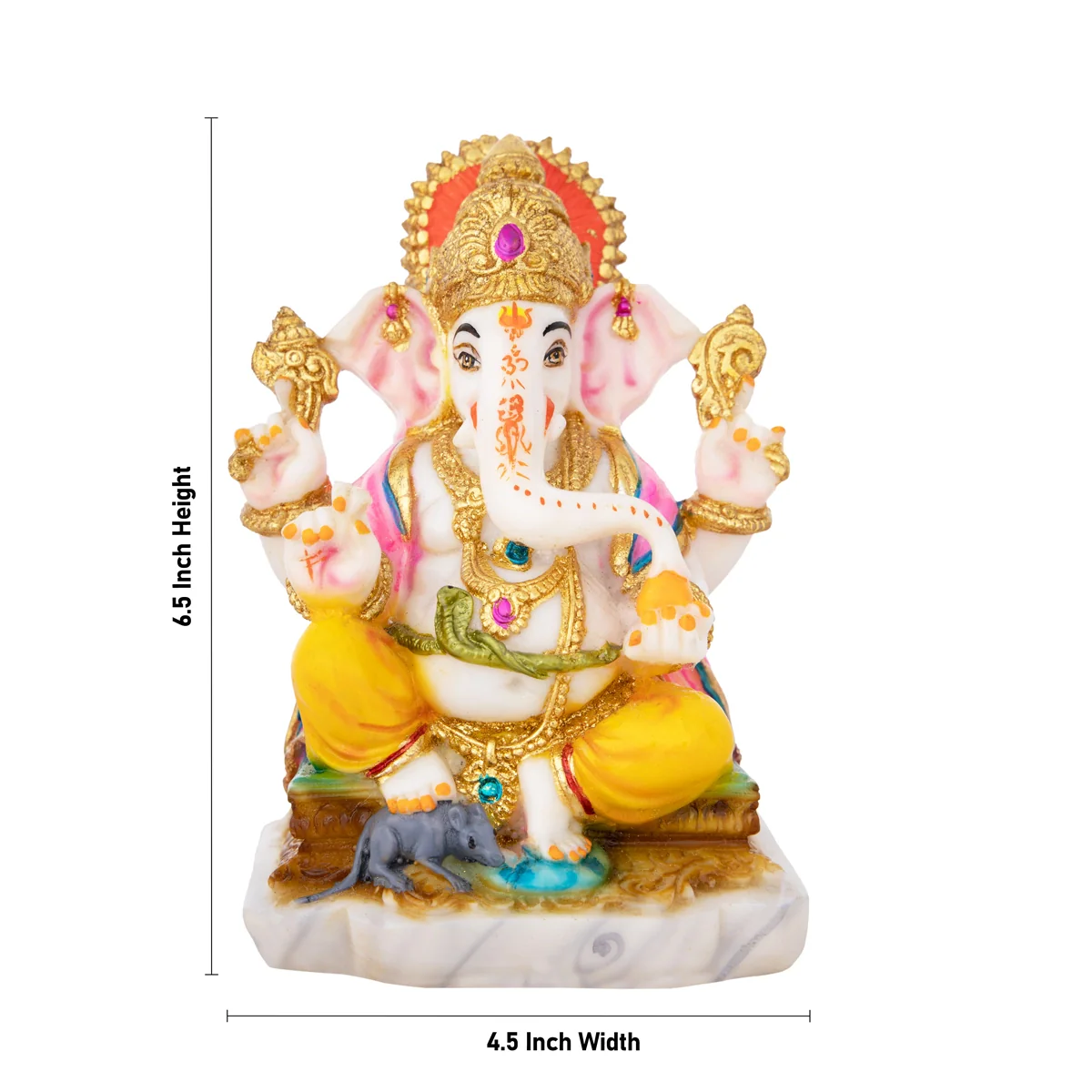 Ganesh Murti- 6.5 X 4.5 Inches | Sitting Ganpati Murti/ Marble Dust Murti/ Painted Vinayaka Statue For Worship - Image 4