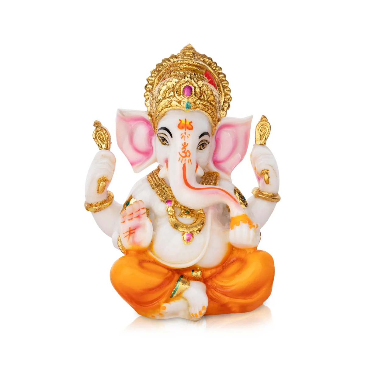 Ganesh Murti - 6 X 5 Inches | Painted Vinayaka Statue/ Marble Dust Murti/ Sitting Ganpati Murti For Worship