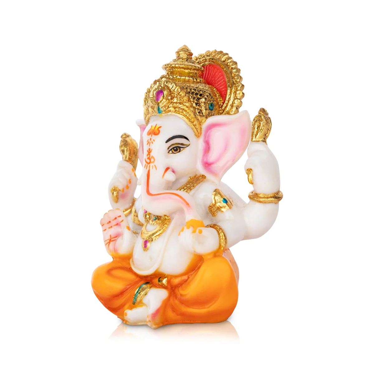 Ganesh Murti - 6 X 5 Inches | Painted Vinayaka Statue/ Marble Dust Murti/ Sitting Ganpati Murti For Worship - Image 2