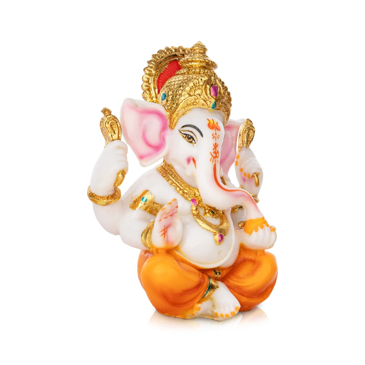 Ganesh Murti - 6 X 5 Inches | Painted Vinayaka Statue/ Marble Dust Murti/ Sitting Ganpati Murti For Worship - Image 3