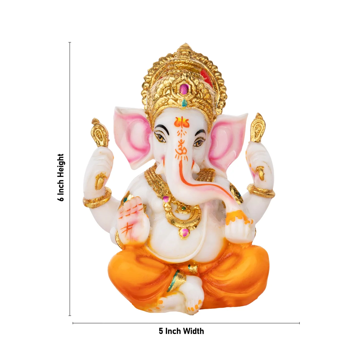 Ganesh Murti - 6 X 5 Inches | Painted Vinayaka Statue/ Marble Dust Murti/ Sitting Ganpati Murti For Worship - Image 4