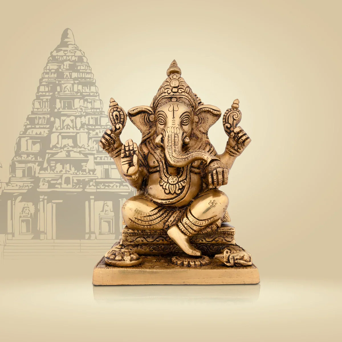 Ganesh Murti - 8.5 x 6 Inches | Antique Brass Statue/ Ganpati Murti for Pooja/ 3.500 Kgs Approx - Image 6