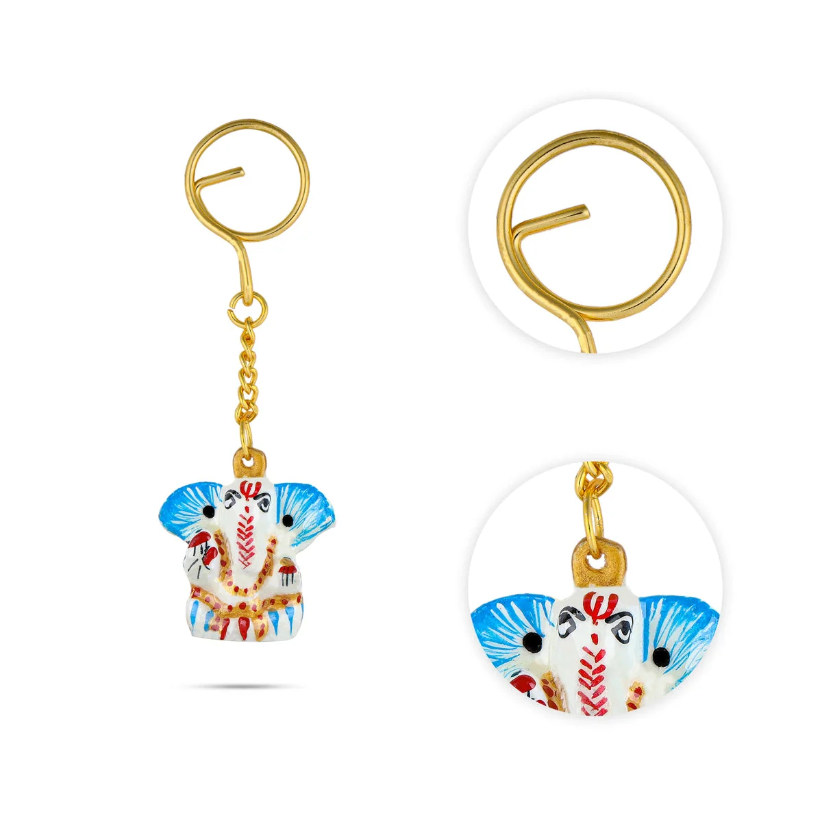 Ganesh Murti Deign Key Chain - 1.5 x 1.5 Inches | Painted Key Holder/ Metal Key Ring for Car And Bike - Image 2