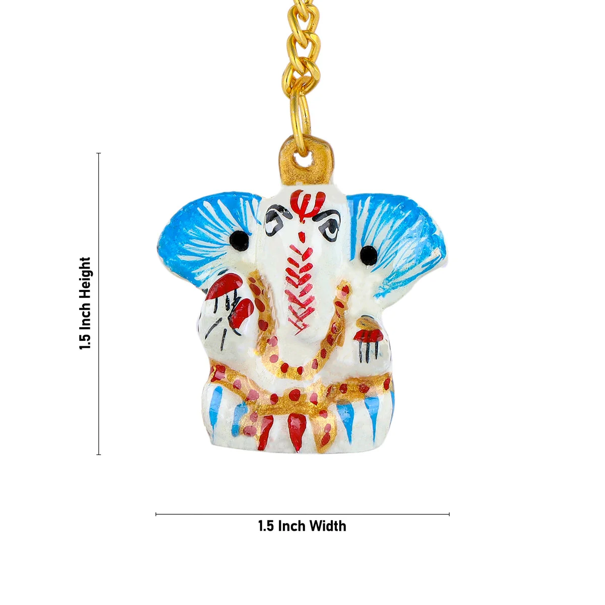 Ganesh Murti Deign Key Chain - 1.5 x 1.5 Inches | Painted Key Holder/ Metal Key Ring for Car And Bike - Image 3