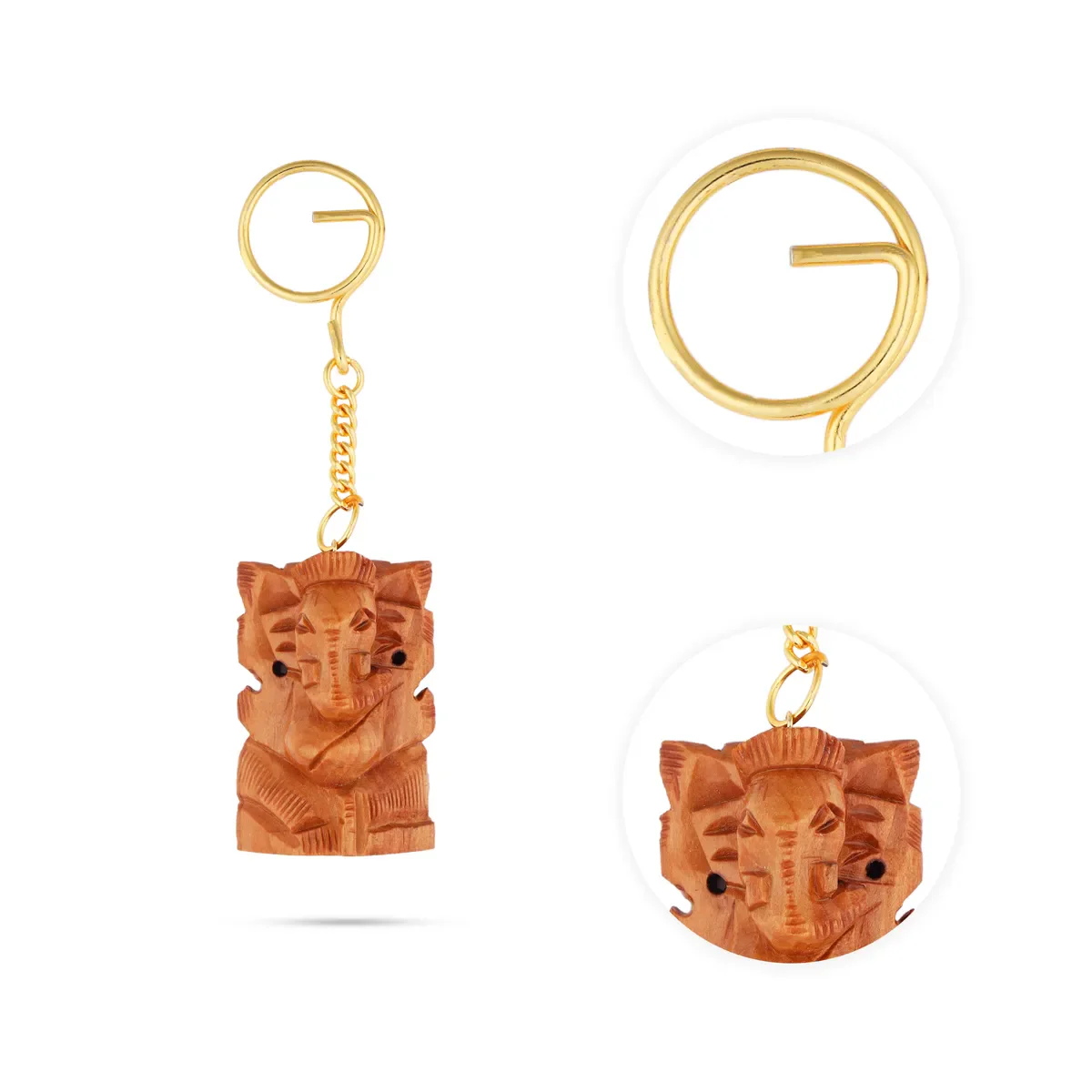 Ganesh Murti Design Key Chain - 2 x 1.5 Inches | Ganpati Murti Design Key Holder/ Wooden Key Ring for Car - Image 2