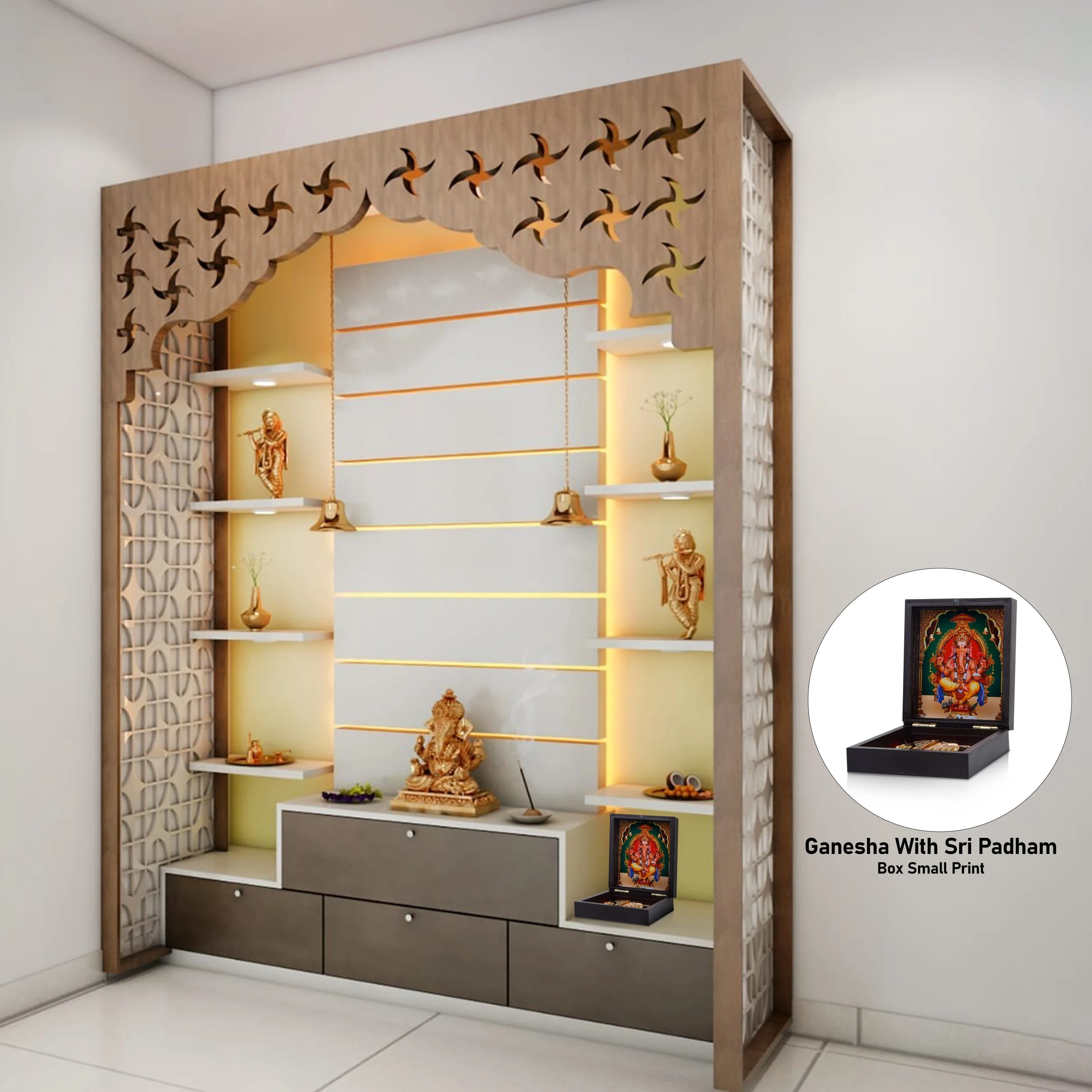 Ganesh Murti Design Pooja Box - 1.5 X 4 X 4.5 Inches | Puja Box/ Charan Paduka Box For Pooja And Gifting