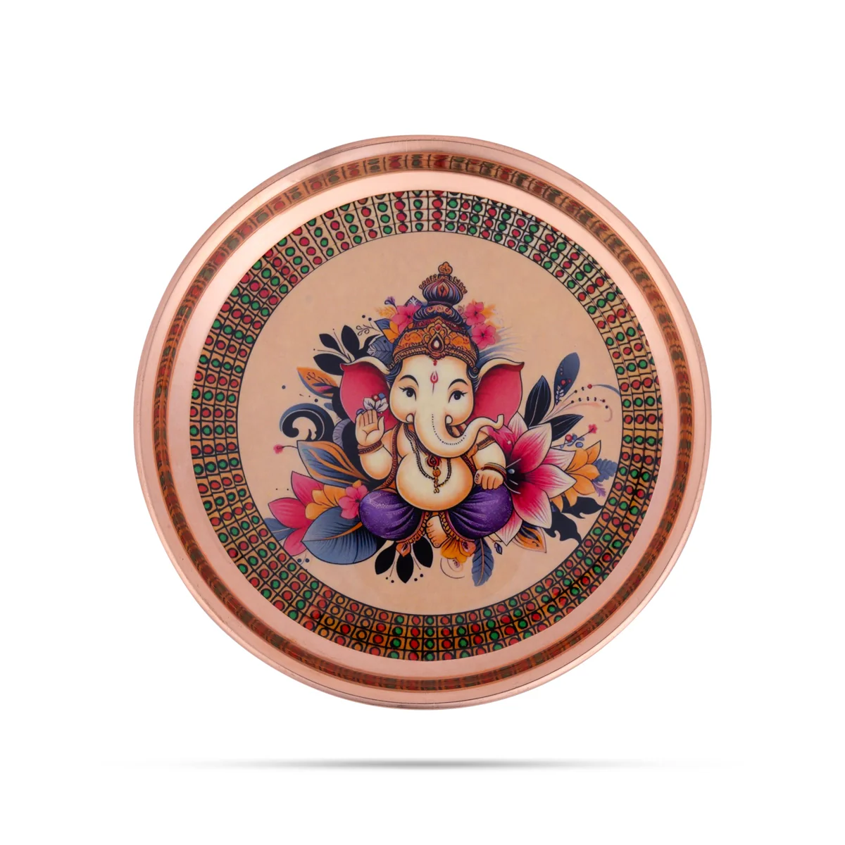 Ganesh Murti Design Pooja Plate - 6 Inches | Stainless Steel Thali Plate/ Copper Polish Puja Plate For Aarti - Image 2