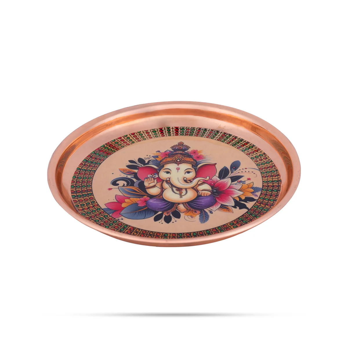 Ganesh Murti Design Pooja Plate - 6 Inches | Stainless Steel Thali Plate/ Copper Polish Puja Plate For Aarti - Image 3