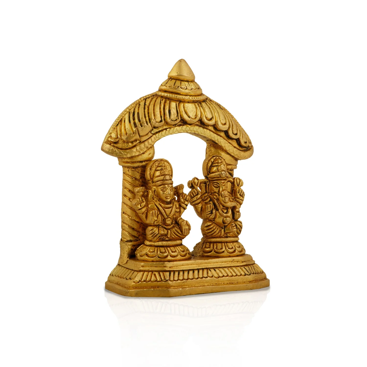 Ganesh Murti & Lakshmi Murti Sitting On Chowki - 4 x 3 Inches | Antique Brass Idol for Pooja - Image 2