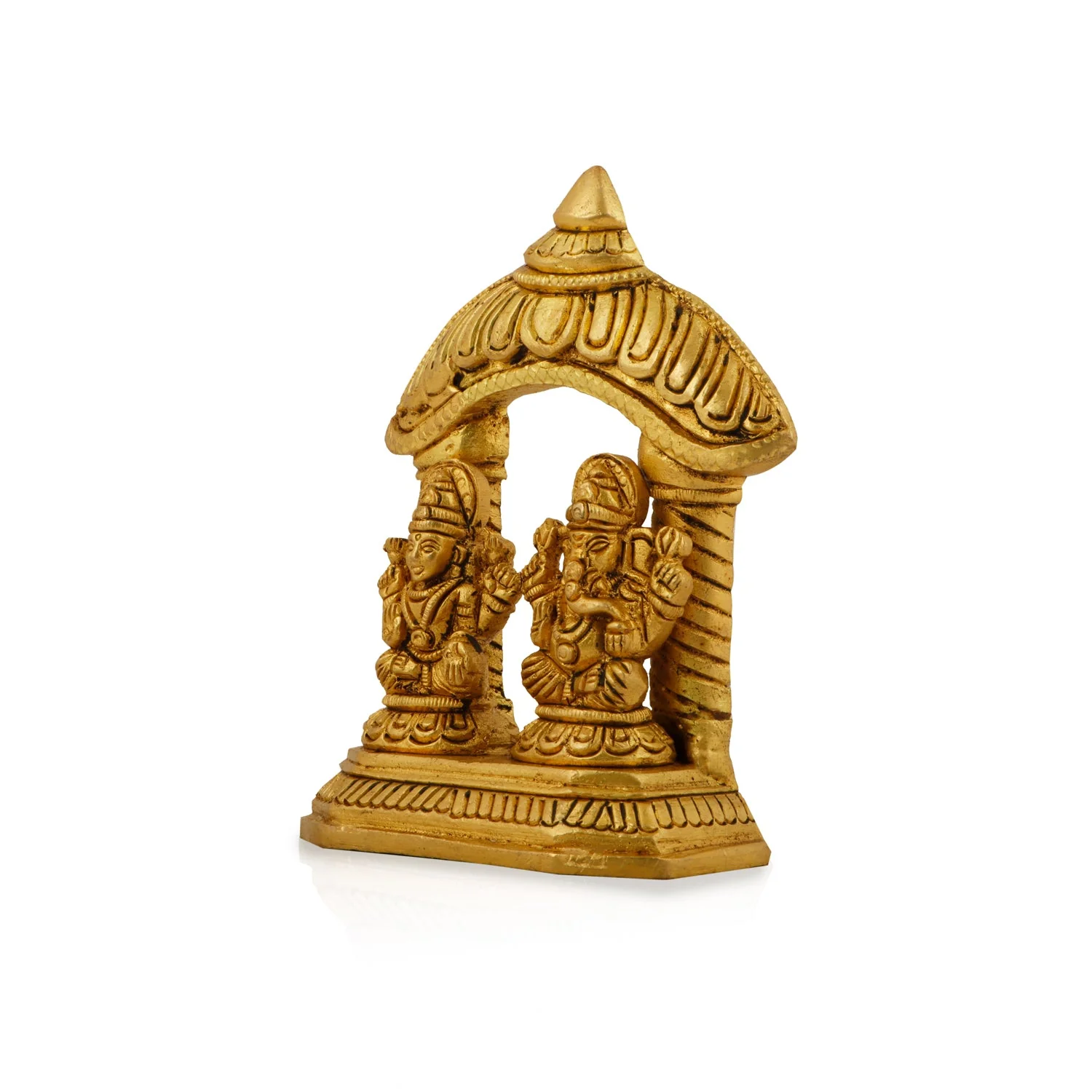 Ganesh Murti & Lakshmi Murti Sitting On Chowki - 4 x 3 Inches | Antique Brass Idol for Pooja - Image 3