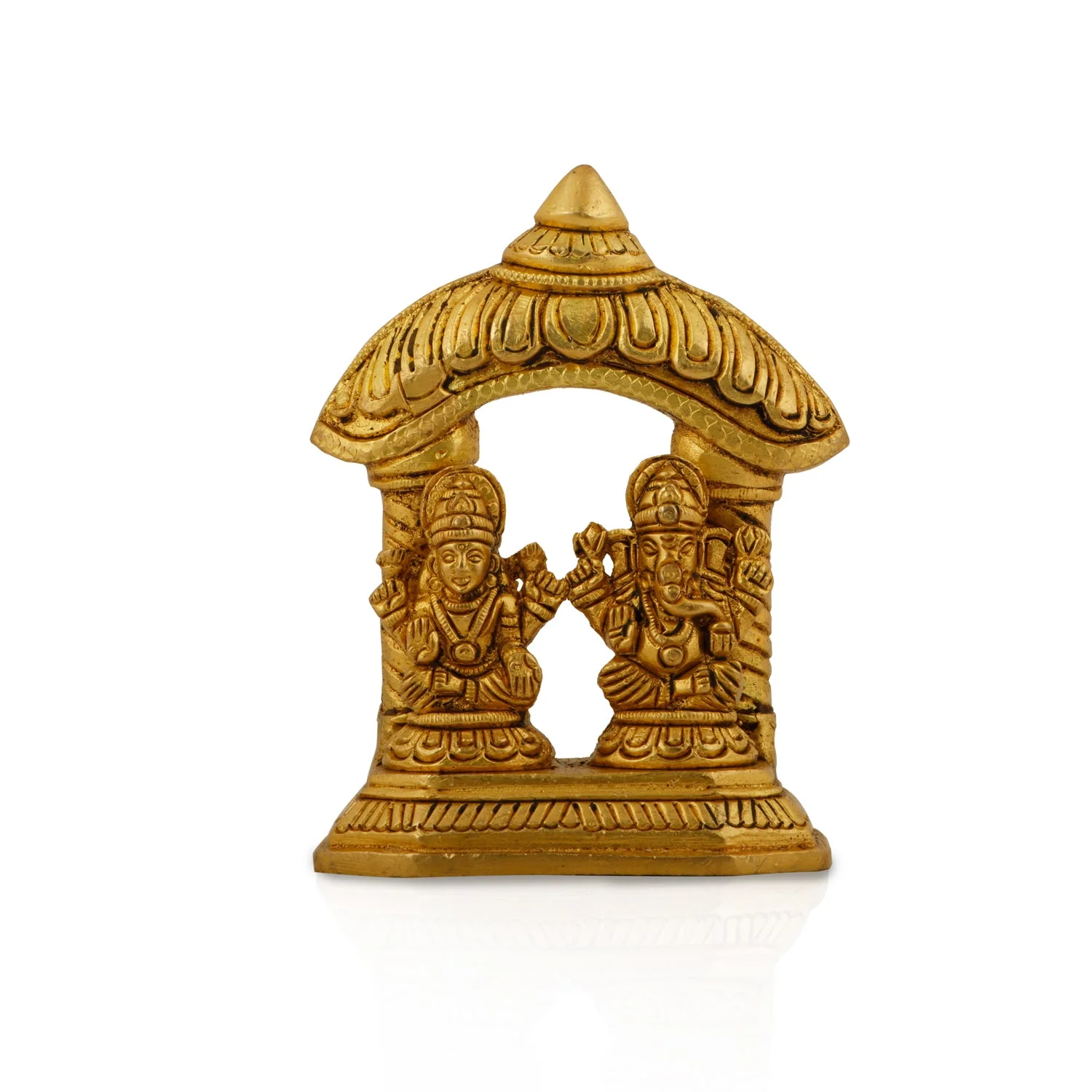 Ganesh Murti & Lakshmi Murti Sitting On Chowki - 4 x 3 Inches | Antique Brass Idol for Pooja - Image 4