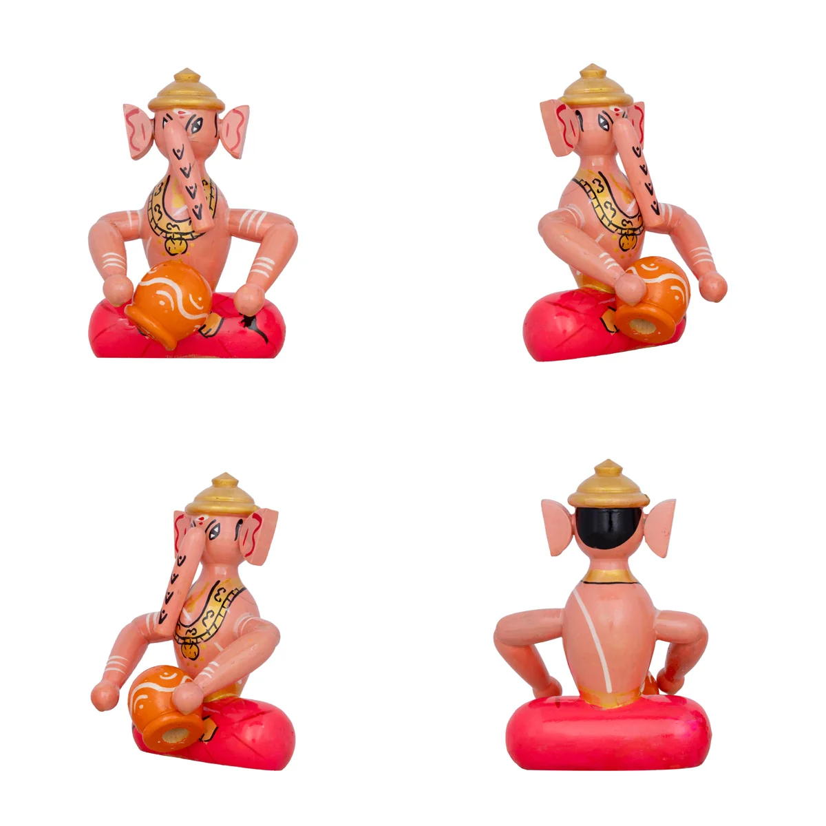 Ganesh Murti Musical Set- 5.5 X 3.5 Inches | Wood Sculpture/ Kondapalli Bommalu For Festive Decor &Golu Display - Image 3