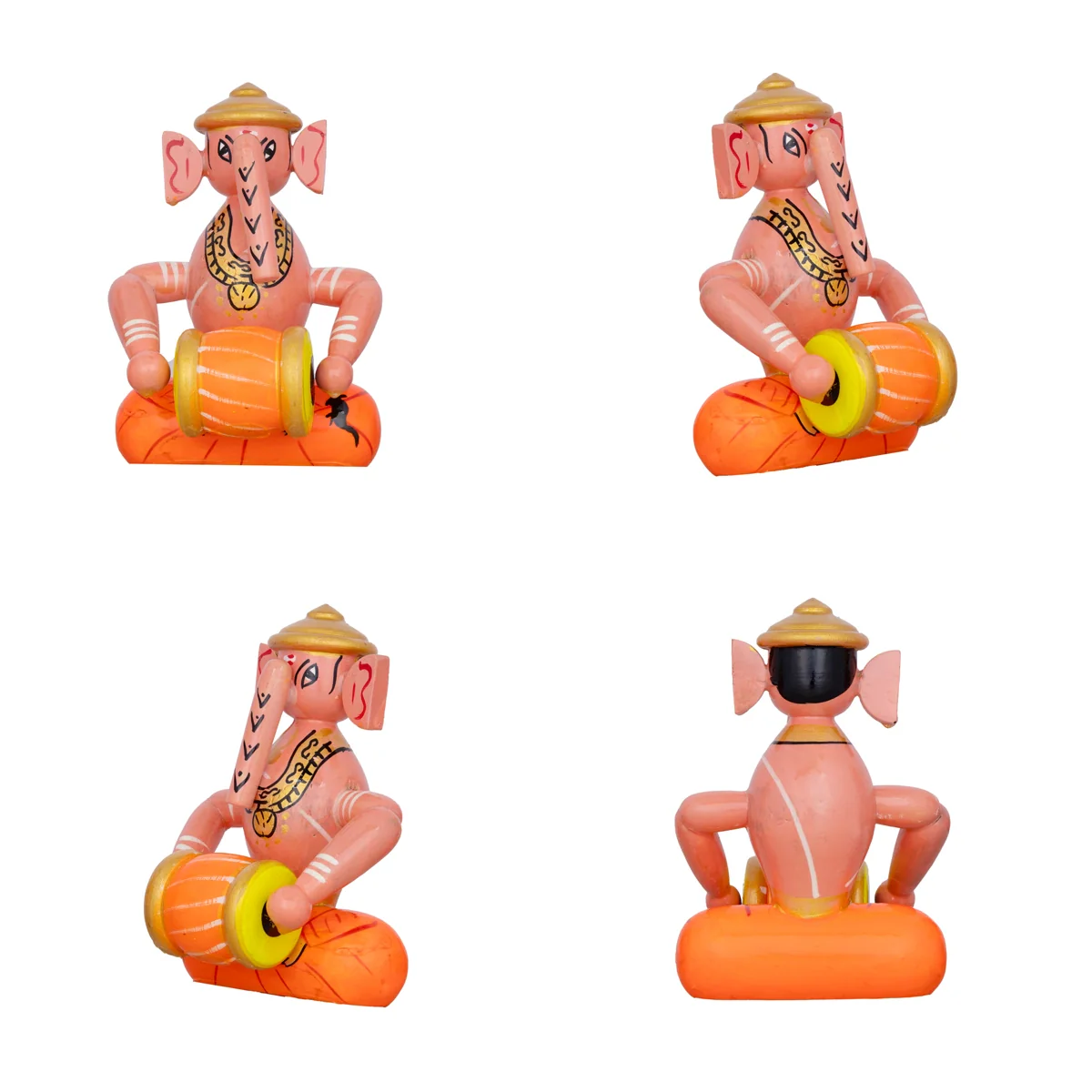 Ganesh Murti Musical Set- 5.5 X 3.5 Inches | Wood Sculpture/ Kondapalli Bommalu For Festive Decor &Golu Display - Image 4