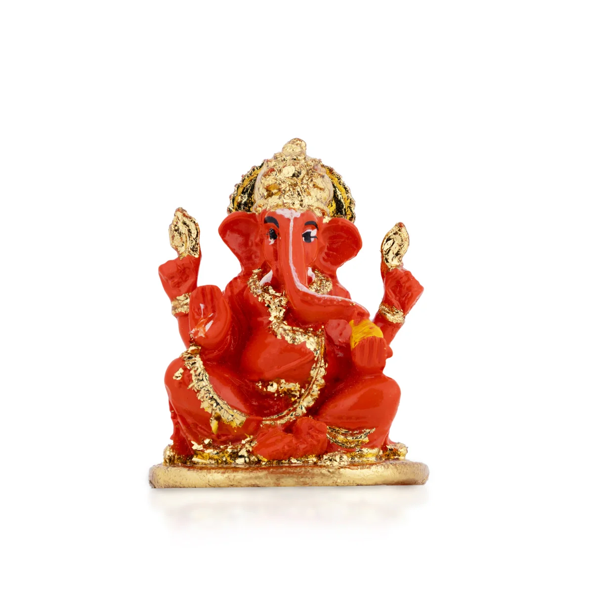 Ganesh Murti Sitting - 2.25 × 1.75 Inches | Red & Gold Ganpati Murti / Mini Vinayaka Idol For Pooja & Gifting