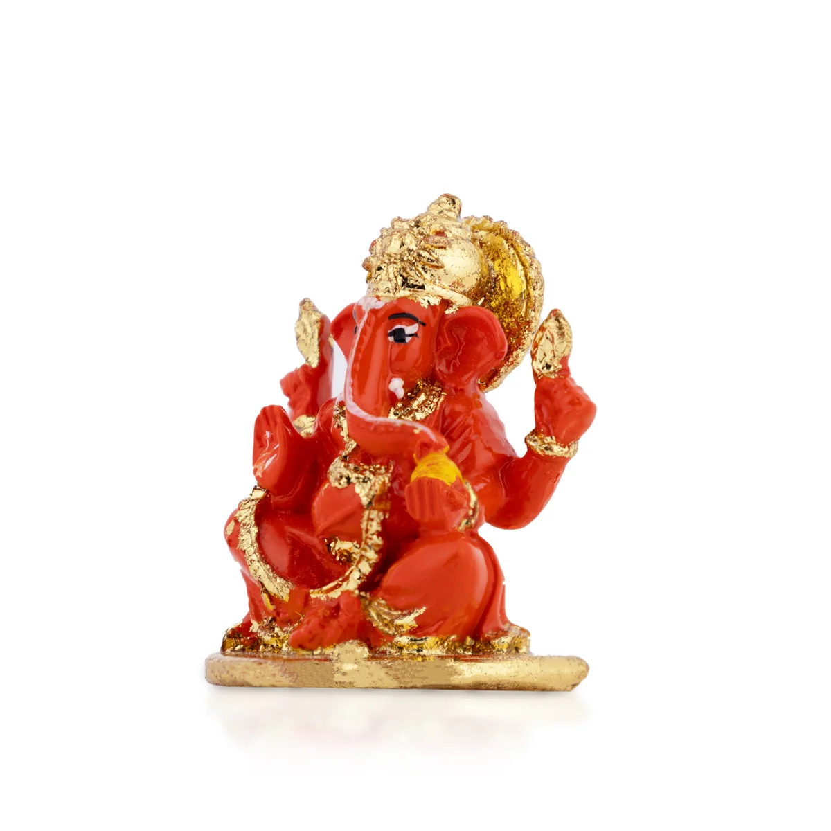 Ganesh Murti Sitting - 2.25 × 1.75 Inches | Red & Gold Ganpati Murti / Mini Vinayaka Idol For Pooja & Gifting - Image 2