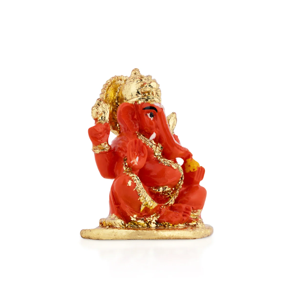 Ganesh Murti Sitting - 2.25 × 1.75 Inches | Red & Gold Ganpati Murti / Mini Vinayaka Idol For Pooja & Gifting - Image 3
