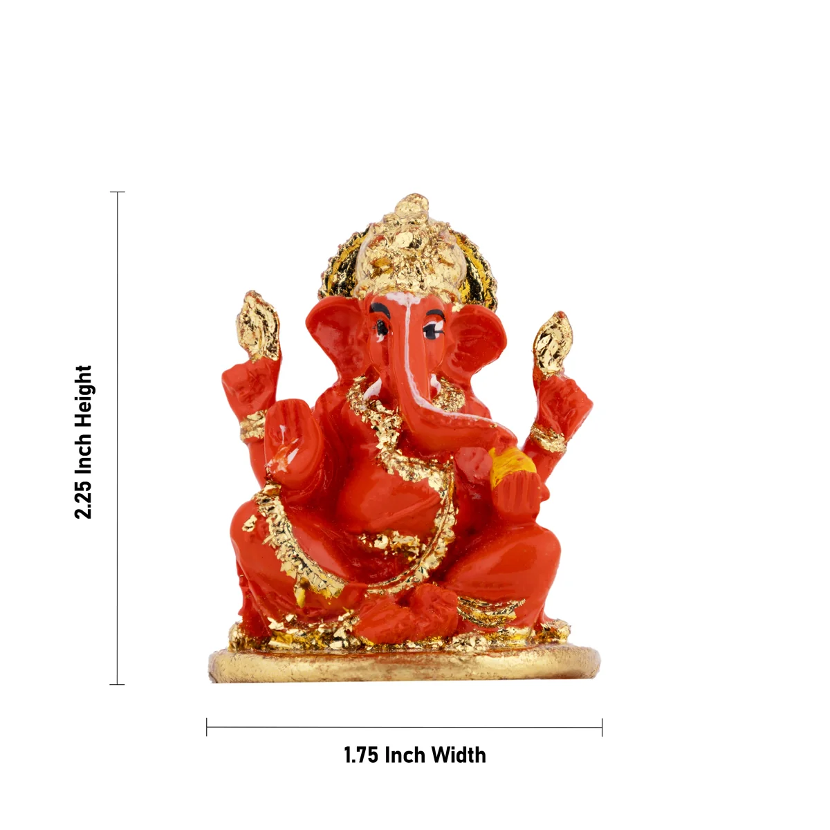 Ganesh Murti Sitting - 2.25 × 1.75 Inches | Red & Gold Ganpati Murti / Mini Vinayaka Idol For Pooja & Gifting - Image 4
