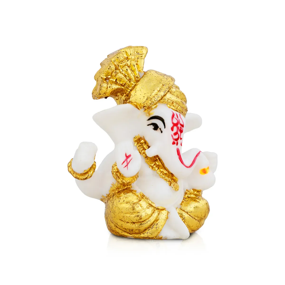 Ganesh Murti Sitting - 2.5 X 2.5 Inches | Mini Ganpati Idol/ White & Gold Ganesha Statue For Home Decor - Image 2