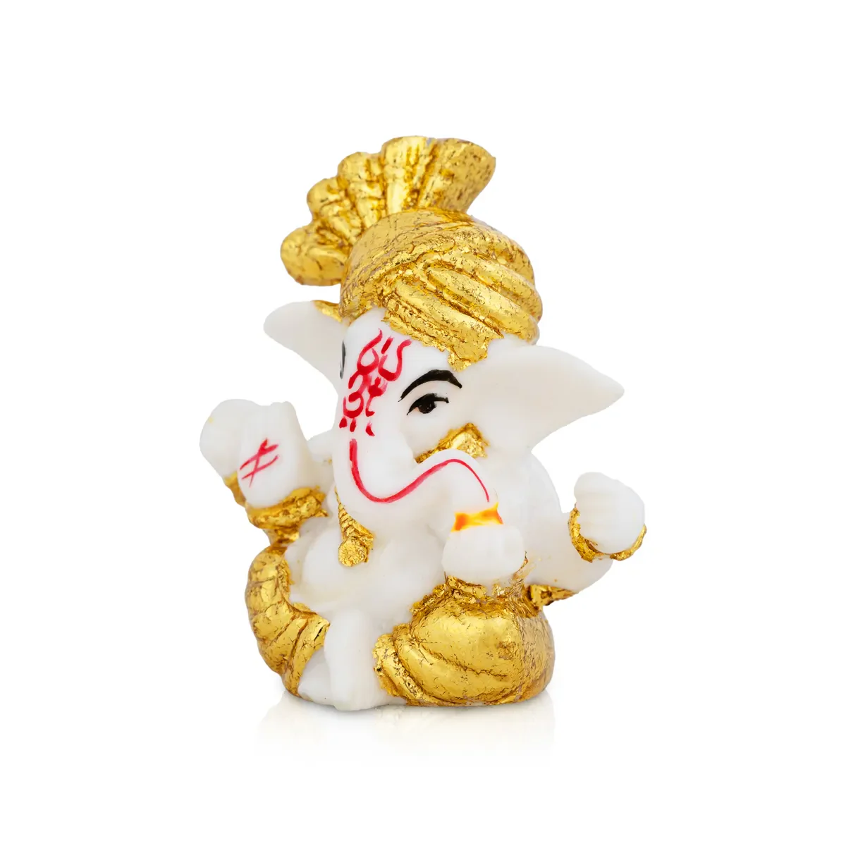 Ganesh Murti Sitting - 2.5 X 2.5 Inches | Mini Ganpati Idol/ White & Gold Ganesha Statue For Home Decor - Image 3