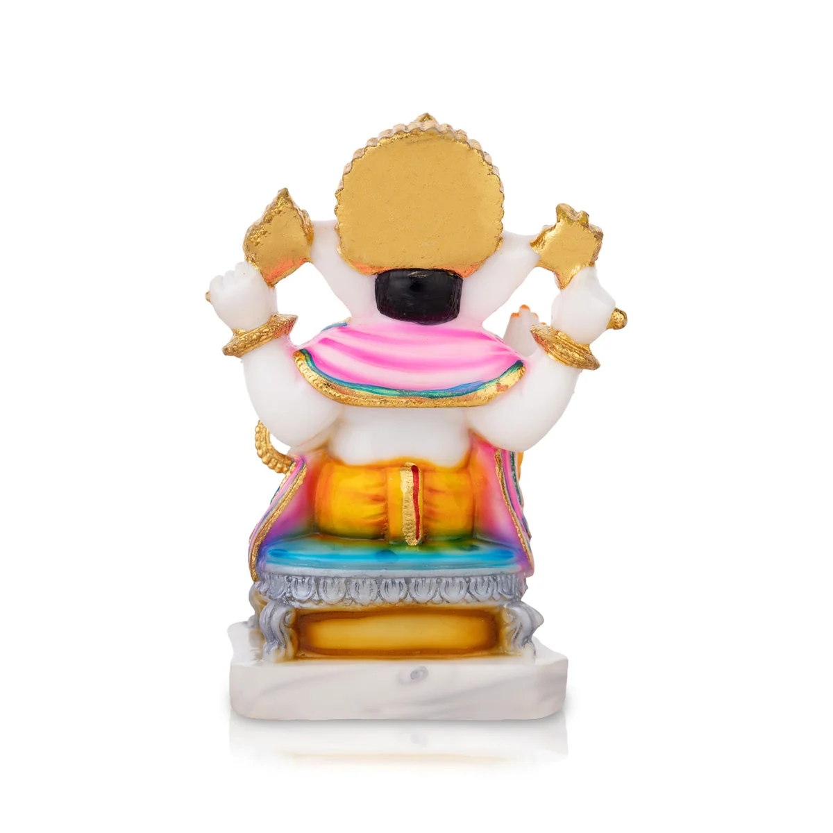 Ganesh Murti Sitting On Bajot - 7.5 X 6 Inches | Marble Dust Murti/ Painted Vinayaka Statue For Worship - Image 3
