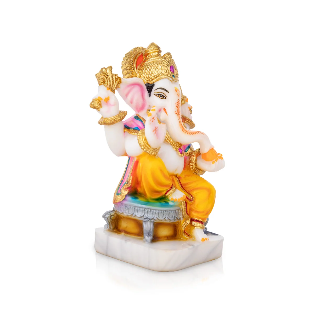 Ganesh Murti Sitting On Bajot - 7.5 X 6 Inches | Marble Dust Murti/ Painted Vinayaka Statue For Worship - Image 5