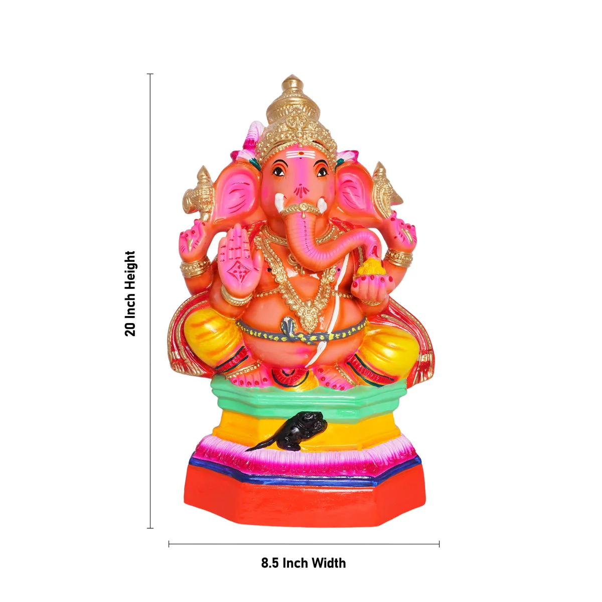 Ganesh Murti Sitting On Base- 20 X 8.5 Inches | Paper Mache Vinayaka Statue/Ganpati Murti For Ganapati Chaturthi - Image 5
