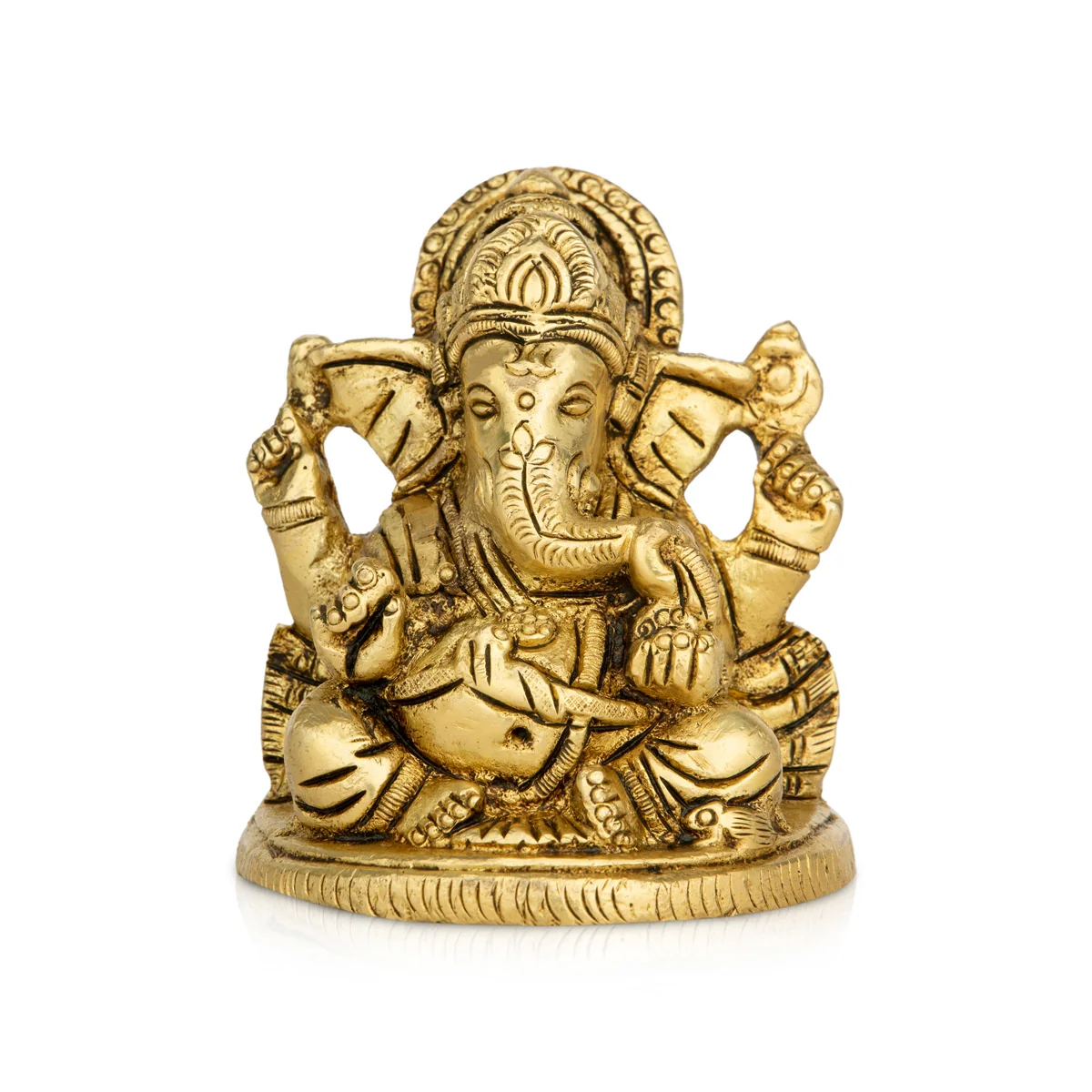 Ganesh Murti Sitting On Base - 3.5 x 2.5 Inches | Ganpati Murti/ Antique Brass Idol for Pooja - Image 3