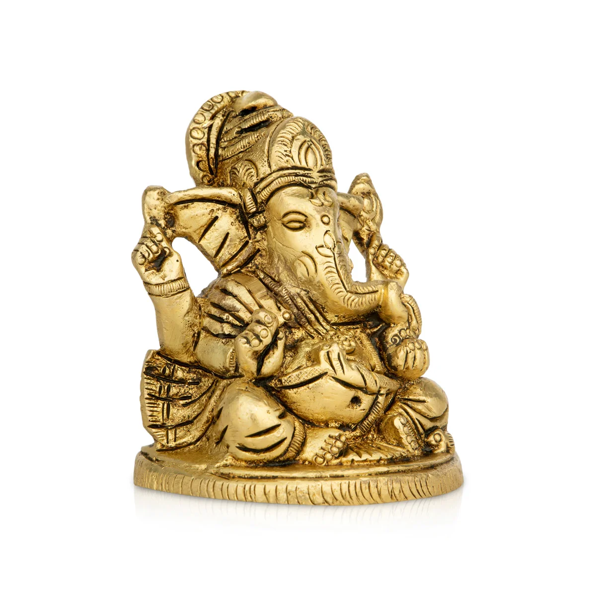 Ganesh Murti Sitting On Base - 3.5 x 2.5 Inches | Ganpati Murti/ Antique Brass Idol for Pooja - Image 4