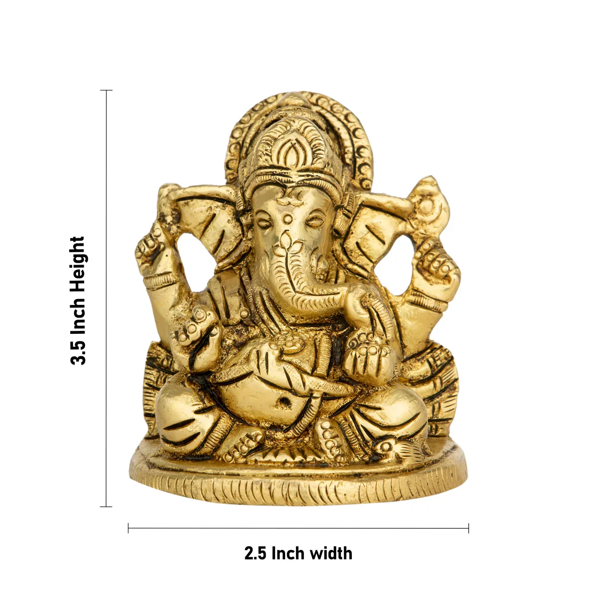 Ganesh Murti Sitting On Base - 3.5 x 2.5 Inches | Ganpati Murti/ Antique Brass Idol for Pooja - Image 5