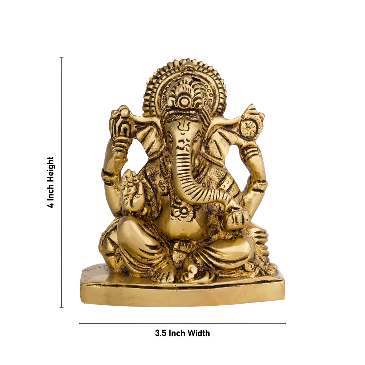 Ganesh Murti Sitting On Base - 4 x 3.5 Inches | Vinayaka Statue/ Antique Brass Idol for Pooja - Image 2