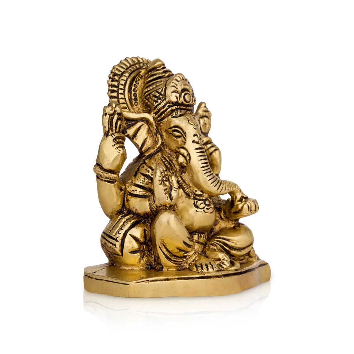 Ganesh Murti Sitting On Base - 4 x 3.5 Inches | Vinayaka Statue/ Antique Brass Idol for Pooja - Image 3