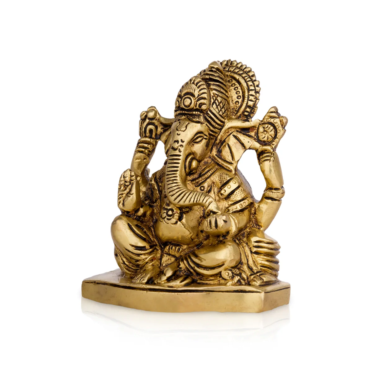 Ganesh Murti Sitting On Base - 4 x 3.5 Inches | Vinayaka Statue/ Antique Brass Idol for Pooja - Image 5