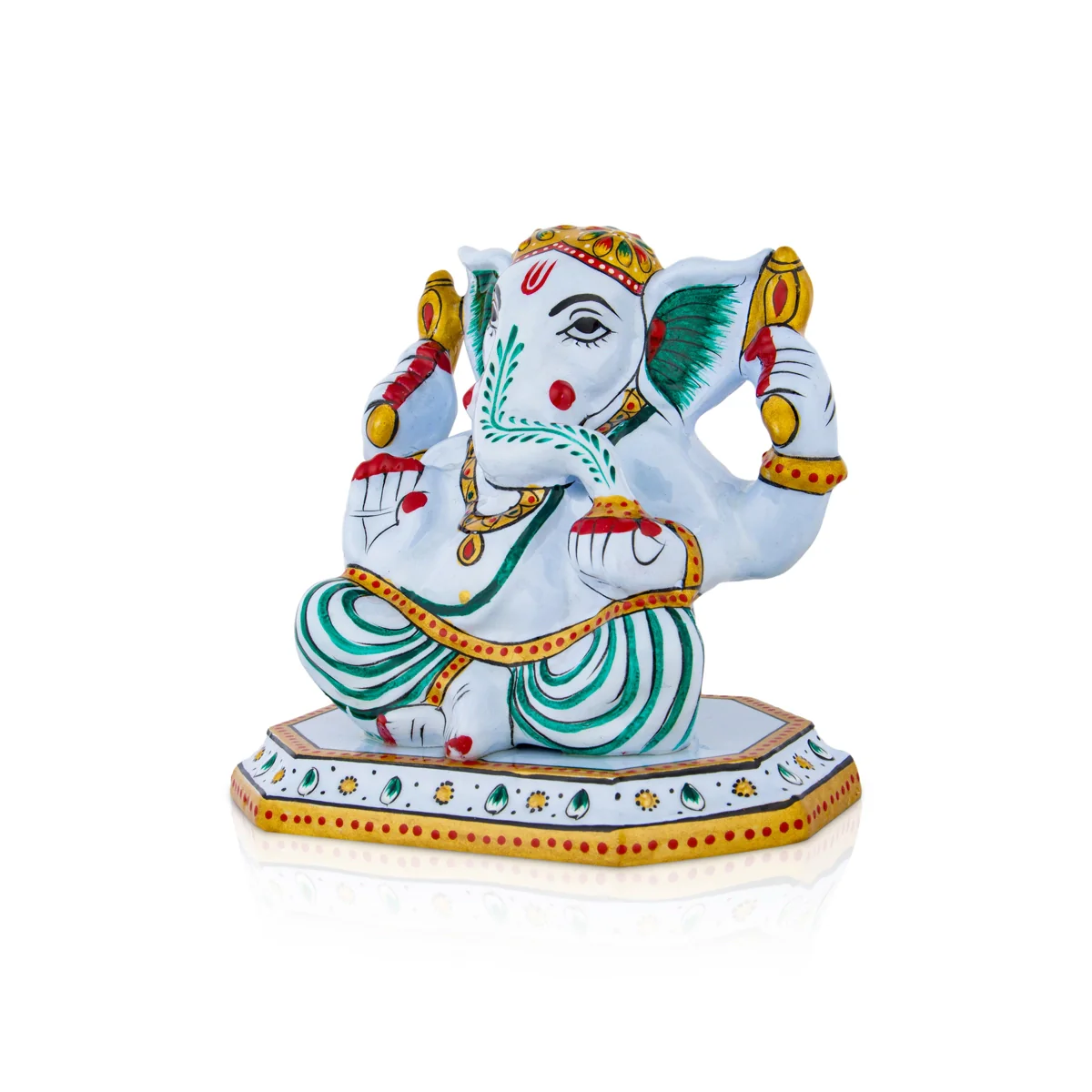 Ganesh Murti Sitting On Base - 5 x 4.5 Inches | Metal Ganpati Murti/ Painted Vinayaka Statue for Pooja - Image 3