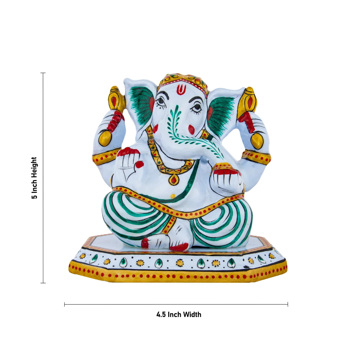 Ganesh Murti Sitting On Base - 5 x 4.5 Inches | Metal Ganpati Murti/ Painted Vinayaka Statue for Pooja - Image 4