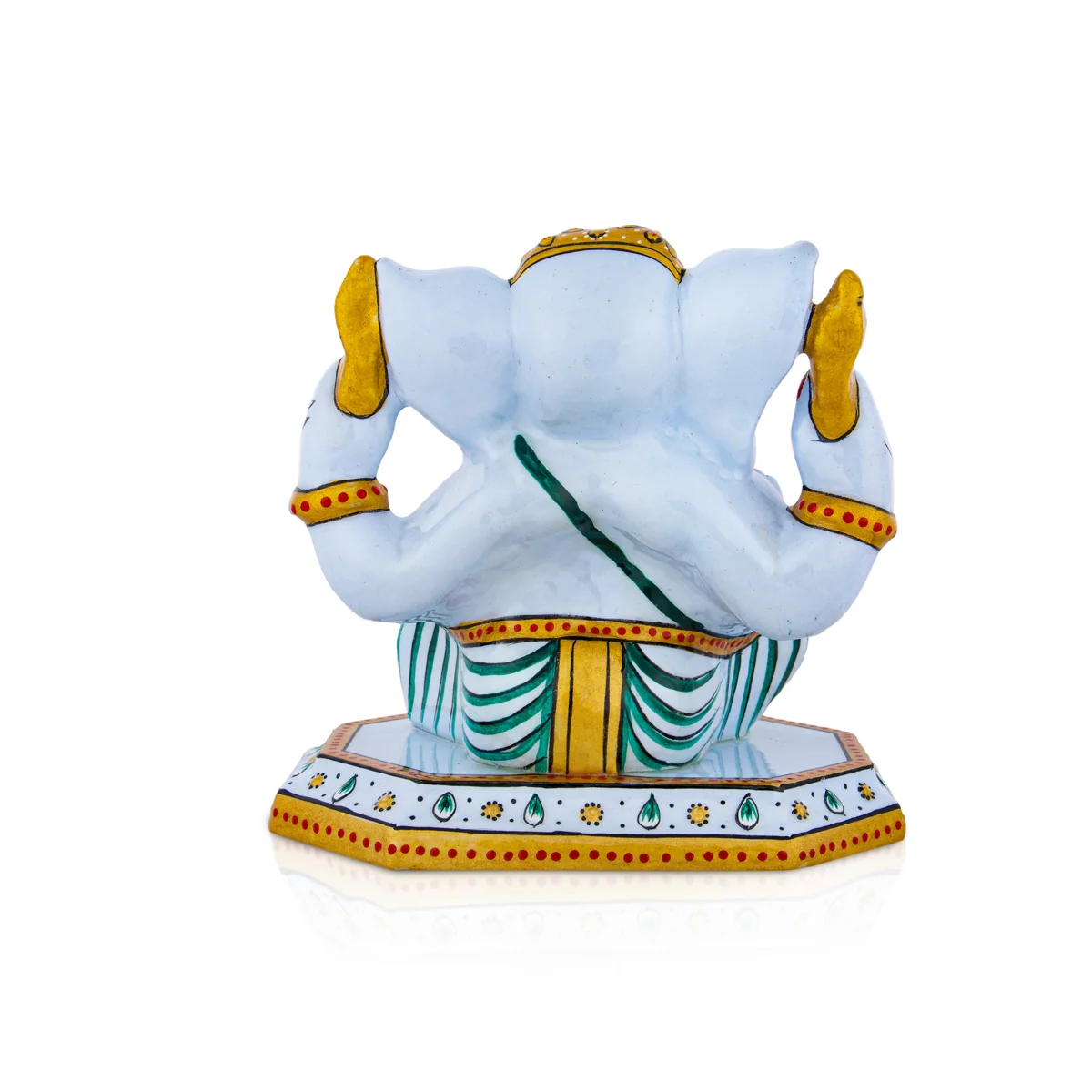 Ganesh Murti Sitting On Base - 5 x 4.5 Inches | Metal Ganpati Murti/ Painted Vinayaka Statue for Pooja - Image 5